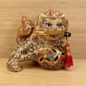 Porcelain Satsuma Foo Dog / Guardian Lion Figurine / Hand-Painted / Vintage